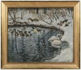 SCHMAUSS peter 1868-1938,Ducks and Swans on Pond, Winter,Brunk Auctions US 2011-07-16