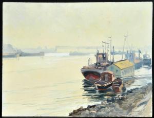 SCHMID Julius 1901-1965,Flusspartie mit Booten,Allgauer DE 2018-07-12