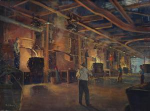 SCHMID Rudolf 1896,Industrial Smelting Scene with Figures,Clars Auction Gallery US 2019-05-19