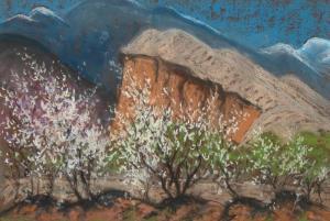 SCHMIDT Albert H. 1885-1957,Plum Trees and Mesa,Santa Fe Art Auction US 2022-05-28