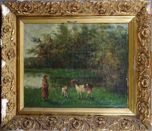 SCHMIDT Albert 1883-1970,Paysage a/jeune femme et chèvres,Monsantic BE 2024-02-18