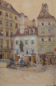 SCHMIDT Anton Konrad 1887-1974,Kleiner Platz mit Denkmal in Wien,Palais Dorotheum AT 2019-11-19