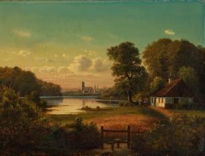 SCHMIDT Carl Heinrich Frantz 1858-1923,View towards Lyngby Church seen from Mø,1878,Bruun Rasmussen 2021-08-09