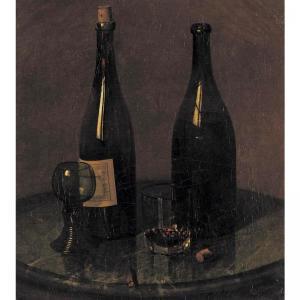 SCHMIDT Christian 1835,still life with wine, bottles and a cigar,Sotheby's GB 2002-10-29