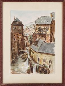 SCHMIDT Fritz Ludwing,Saarburg: Blick Wasserfall und Leukkessel,1957,DAWO Auktionen 2023-07-15