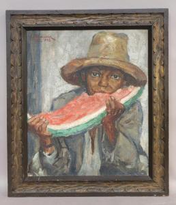SCHMISCHKE Julius 1891-1945,Petit brésilien mangeant une pastèque,1932,Auxerre Enchères 2019-02-10