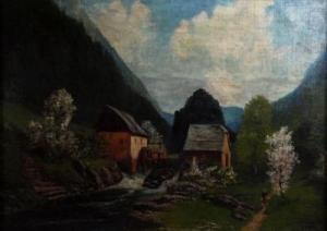 SCHMITT Julius 1900-2000,Alpental mit Wassermühle im Frühling,Heickmann DE 2009-06-27
