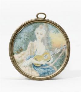 SCHMITT L,Round portrait of a woman playing music in the park,1726,Galerie Koller CH 2014-03-26