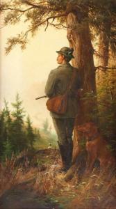 SCHMITZ Anton 1855-1935,Jäger mit seinem Hund auf der Pirsch,1889,Von Zengen DE 2019-11-29