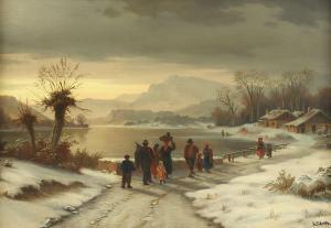 SCHMITZ Jules Léonard 1800-1800,Abendliche Winterlandschaft im Vorgebirge,Von Zengen DE 2022-09-02