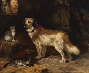 SCHMITZBERGER Josef 1851-1936,A dog and a kitten playing,1873,Palais Dorotheum AT 2023-09-07