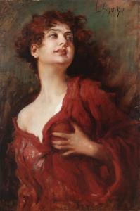 SCHMUTZLER Leopold 1864-1940,A young woman in a red dress,Bruun Rasmussen DK 2023-11-06