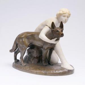 SCHNAUDER Richard Georg,A Kneeling Female Nude with German Shepherd Dog Ge,Stahl 2020-11-28