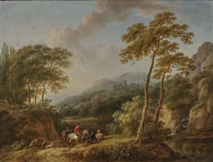 SCHNEIDER Caspar,Wooded rocky landscape with resting peasants - Riv,1807,Neumeister 2022-03-31