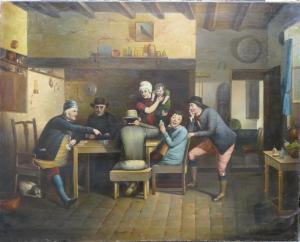 SCHNEIDER E 1800-1900,Kartlrunde mit Personen im Wohnzimmer,19th century,Georg Rehm DE 2022-12-08
