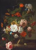 SCHNEIDER M,Flower Piece with Butterfly and Caterpillar,1850,Palais Dorotheum AT 2015-09-17