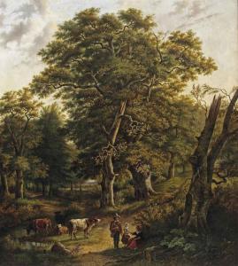 SCHNEIDERS VAN GREYFFENSWERTH Bonifacius Cornelis,A forest with figures,1845,Christie's 2014-05-13