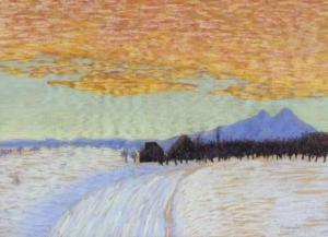 SCHNYDER W,Oensingen sous la neige au soleil couchant,1911,Etienne de Baecque FR 2009-10-18