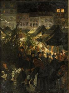SCHOBEL Georg 1860-1930,Berliner Weihnachtsmarkt bei Abendlicht mit Budenz,Leo Spik DE 2021-12-09