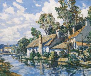 SCHOFIELD Walter Elmer 1867-1944,Sunlit Cottages by a River,Christie's GB 2018-11-20