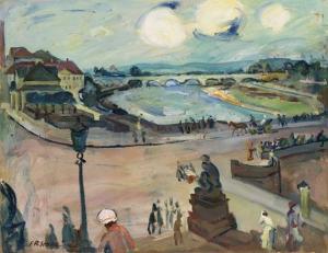 SCHOLZ Franz Richard,Ausblick von der Brühlschen Terrasse in Dresden,1920,Ketterer DE 2012-04-27