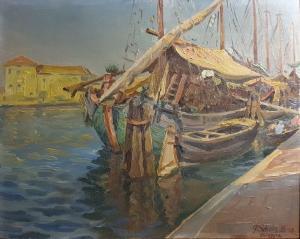 SCHOLZ Paul 1859-1940,Barques à Chioggia, VII,1938,Rossini FR 2020-02-14