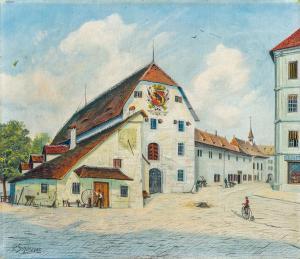 SCHONAUER P 1880-1895,Berner Amtsgebäude mit bekröntem Stadtwappen Angeb,Leo Spik DE 2021-06-24