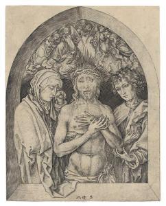 SCHONGAUER Martin,The Man of Sorrows between the Virgin and Saint Jo,1480,Christie's 2010-03-31