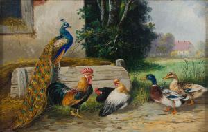 SCHONIAN Alfred 1856-1936,Farmyard with Peacock,Strauss Co. ZA 2023-08-14
