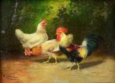 SCHONIAN Alfred 1856-1936,ROOSTERS AND HENS,Zezula CZ 2013-04-13