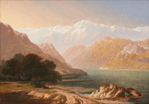 SCHOOFS Henri 1815-1862,Paysage lacustre et montagneux animé,1859,Horta BE 2016-05-23