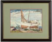 SCHOOK Fred 1872-1942,Dry docked boat with figures,John Moran Auctioneers US 2016-01-19