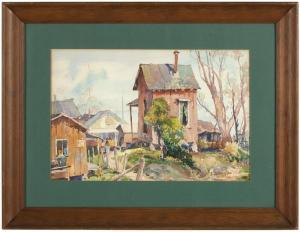 SCHOOK Fred,Figures walking through a small village in fall,John Moran Auctioneers 2016-01-19