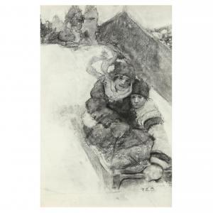 SCHOONOVER Frank Earle 1877-1972,Two Children Sledding,1963,Leland Little US 2024-03-22