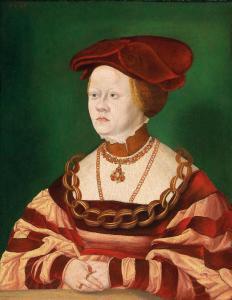 SCHOPFER Hans I,Portrait of a Lady in a red dress and head-dress,1531,Palais Dorotheum 2019-04-30