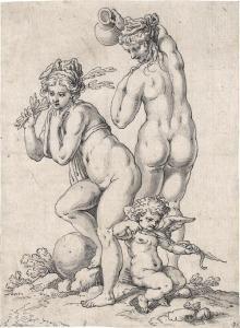 SCHORER Hans Friedrich 1585-1655,Amor und zwei Nymphen,Galerie Bassenge DE 2018-11-30
