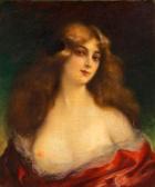 SCHOTT Max 1860,Portrait de femme à la robe rouge partiellement dé,1903,Millon & Associés 2021-06-20
