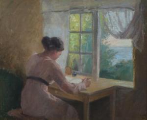 SCHOUBOE Henrik,The artists home with a girl sitting at a window, ,Bruun Rasmussen 2018-08-13