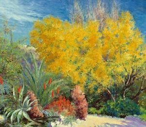 SCHOUBOE Poul 1874-1941,Blick in einen sonnenbeschienenen Garten in Chile,Zeller DE 2015-04-16
