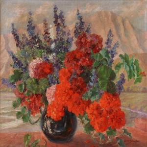 SCHOUBOE Poul,Summer flowers in a vase, in the background mounta,Bruun Rasmussen 2015-06-22