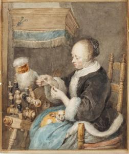 SCHOUMAN Aert 1710-1792,A woman spinning, after Gerard ter Borch,1779,Sotheby's GB 2023-07-06