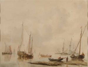 SCHOUMAN Izaak 1801-1878,Niederländische Schiffe auf ruhiger See,Twents Veilinghuis NL 2020-07-02