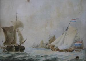 SCHOUMAN Izaak 1801-1878,Schepen bij Dordrecht,Venduehuis NL 2021-02-28