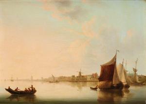 SCHOUMAN Martinus 1770-1848,Le transport du lin sur un bras de mer en Hollande,1819,Horta 2021-09-06