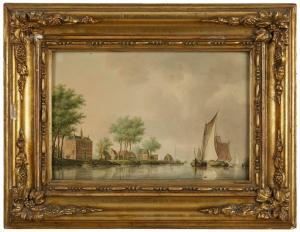 SCHOUMAN Martinus,Niederländische Uferszene mit Segelbooten auf ruhi,1795,Dobritz 2024-03-09