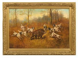 SCHOUTEN Gerrit Jan 1815-1878,Boar Hunt,New Orleans Auction US 2021-06-05