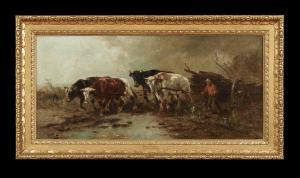 SCHOUTEN Henry 1857-1927,Oxen Pulling a Cart,1927,New Orleans Auction US 2013-07-26