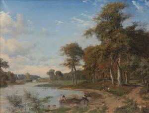 SCHOVELIN Axel Thorsen 1827-1893,Landscape with persons on the bank of a fores,1857,Bruun Rasmussen 2024-04-08