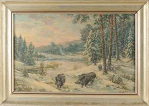 SCHRÖDER GREIFSWALD Max 1858-1948,Wildschweine im Winterwald,Leipzig DE 2021-12-14