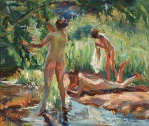 SCHRADER VELGEN Carl Hans 1876-1945,Bathing girls on the river bank,Bruun Rasmussen DK 2019-08-06